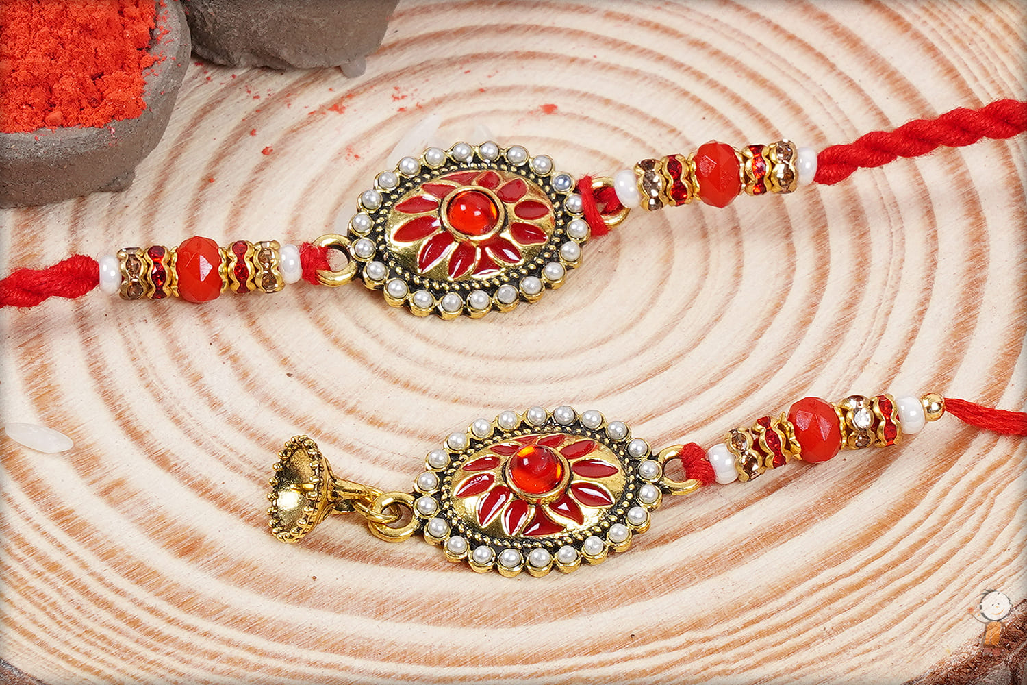 Traditional Rajwadi Pearls and Meenakari Bhaiya-Bhabhi Rakhi 2