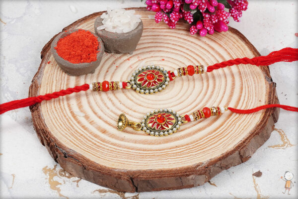 Traditional Rajwadi Pearls and Meenakari Bhaiya-Bhabhi Rakhi