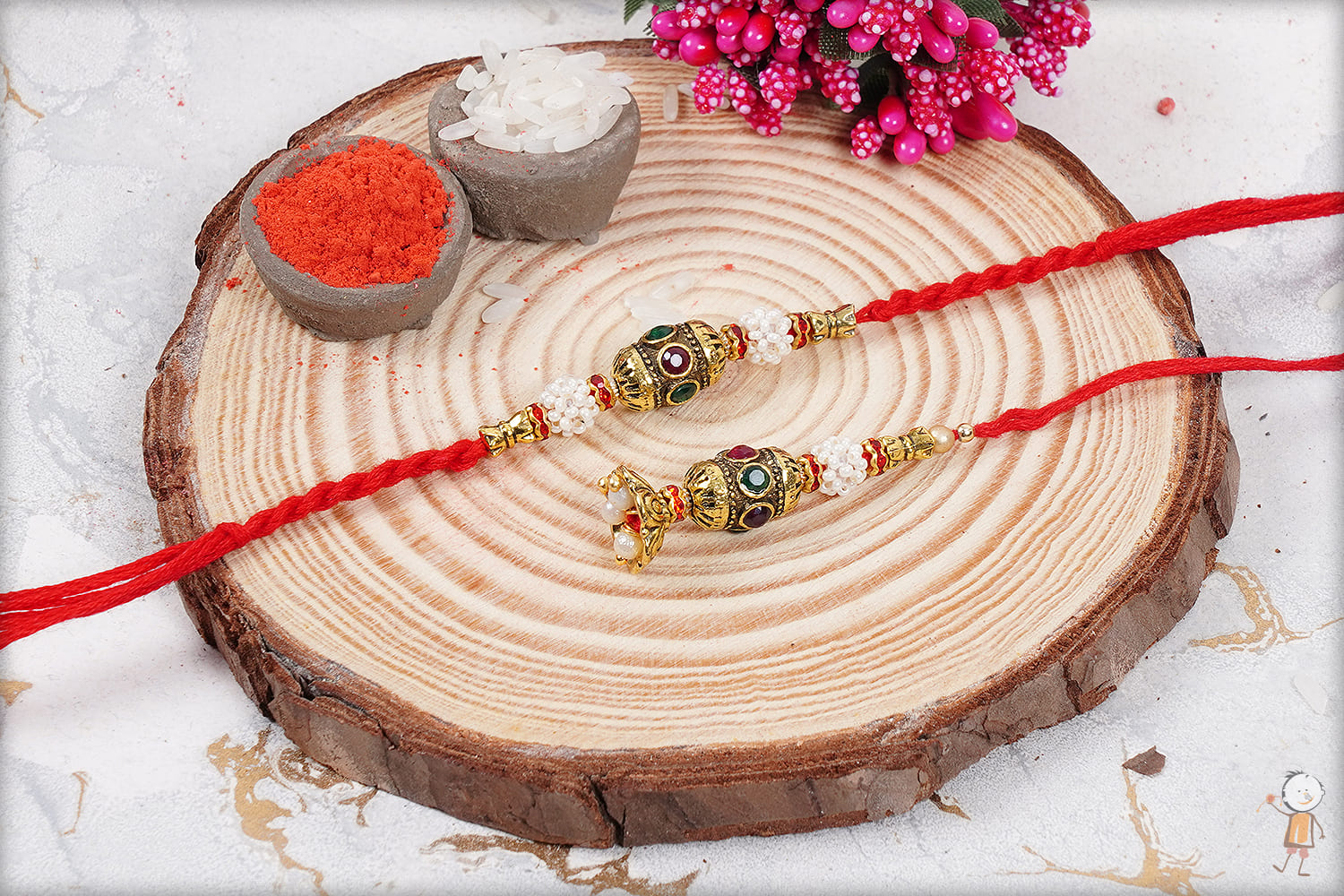 Designer Rajwadi Beads Bhaiya-Bhabhi Rakhi 1