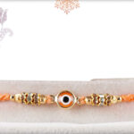 Delicate Pastel Orange Evil Eye Rakhi with Diamond Rings 2