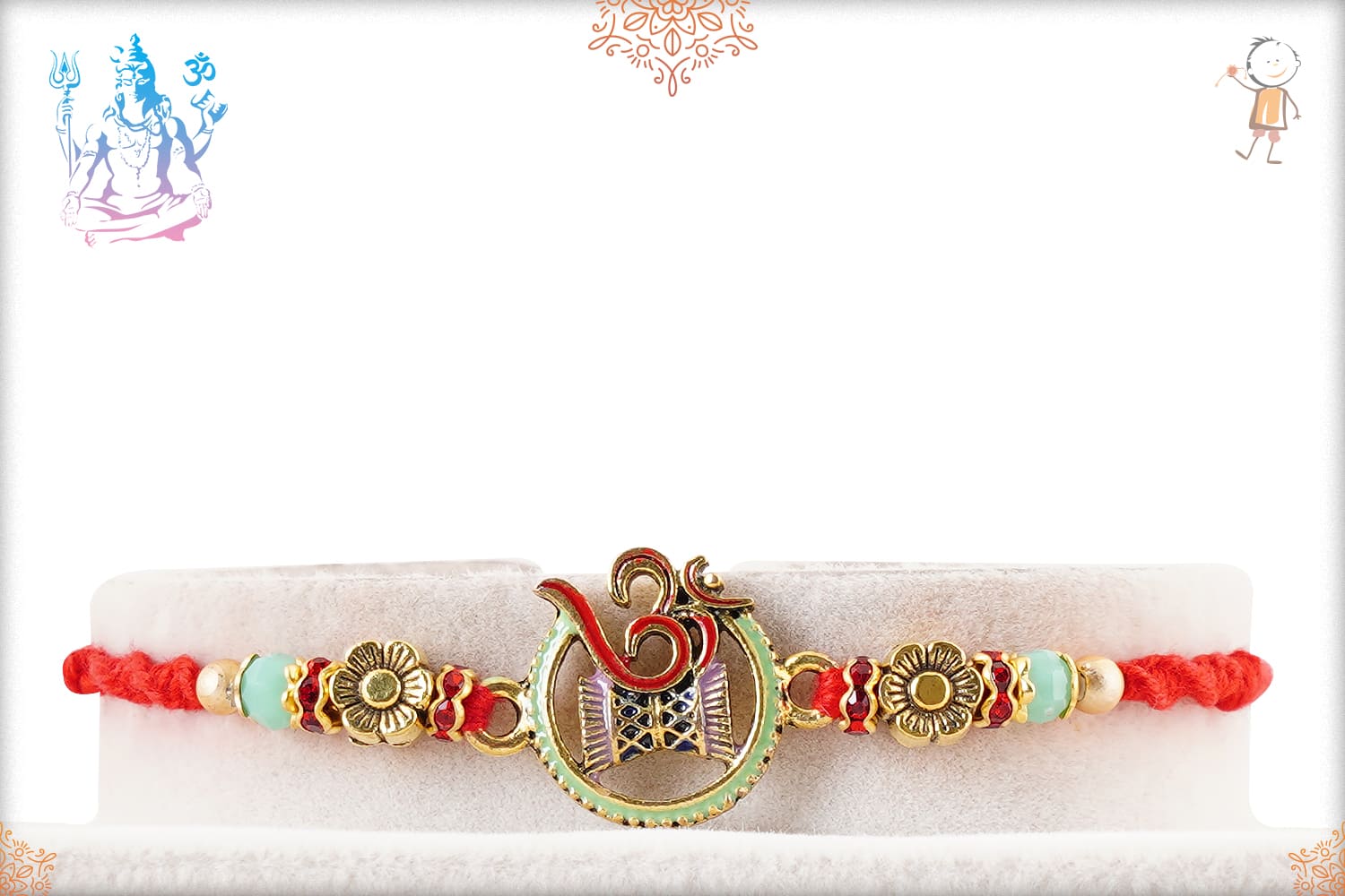Exclusive OM with Damaroo Rakhi with Pastel Beads 1