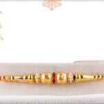 Simple Golden Beads Rakhi with Red Diamond Ring 2