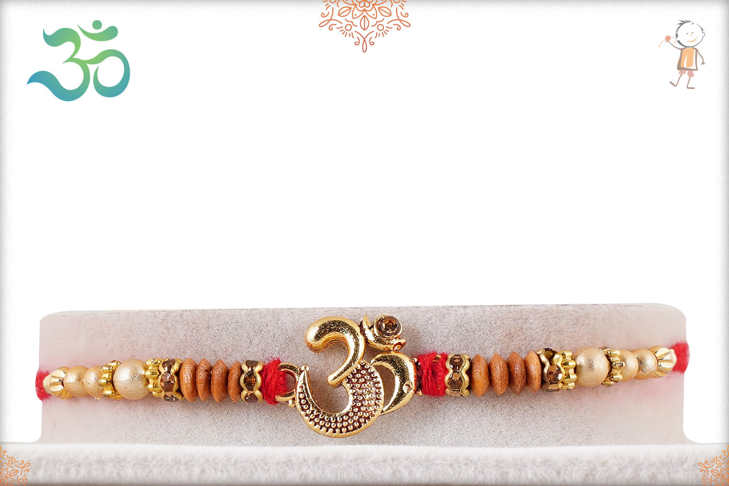 Golden OM with Sandalwood Beads Rakhi 1