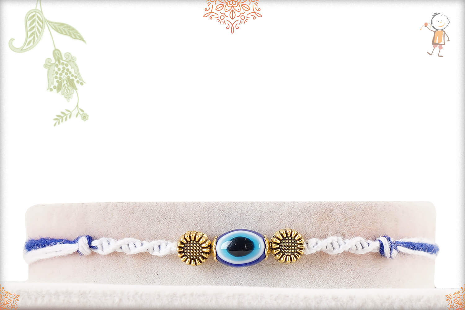 Beautiful Evil Eye Rakhi with White-Blue Thread 1