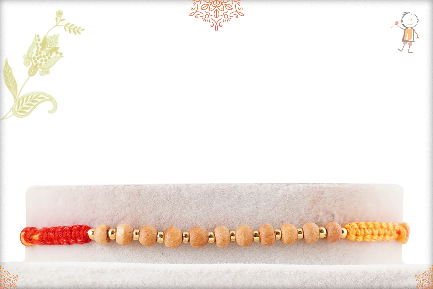 11 Sandalwood Beads Rakhi with Handcrafted Mauli Thread 1