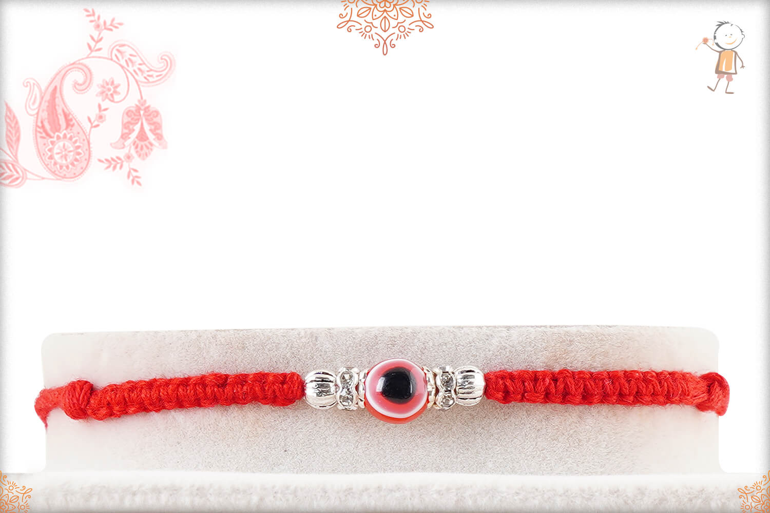 Delicate Red Evil Eye Rakhi with Handcrafted Thread 1
