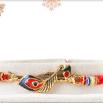 Trendy Peacock Feather Rakhi with Multicolor Beads 3