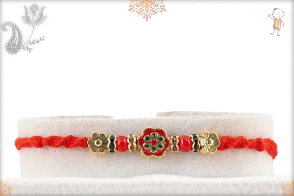 Delicate Meenakari Flower Rakhi with Handcrafted Thread