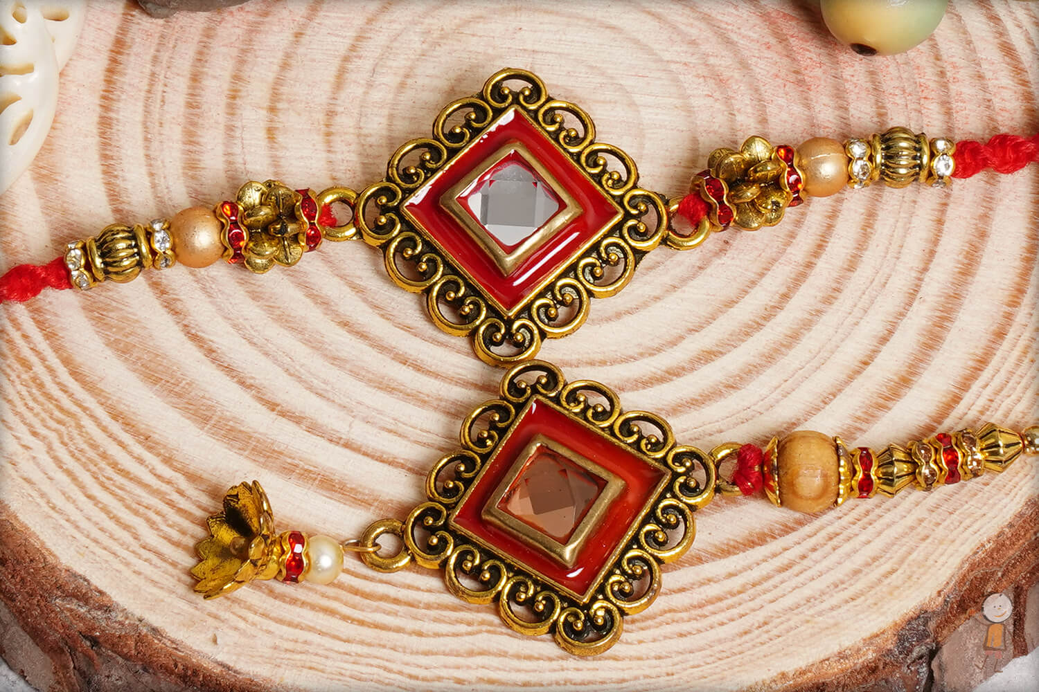 Designer Diamond Shape Kundan Bhaiya-Bhabhi Rakhi | Send Rakhi Gifts Online 2