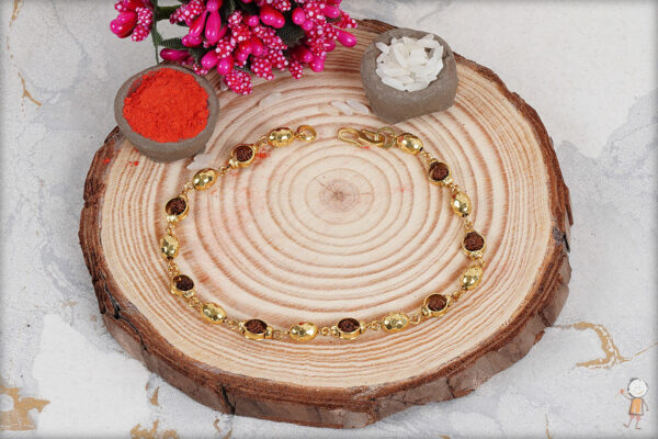 Classic Rudraksh Bracelet Rakhi with Golden Designer Beads