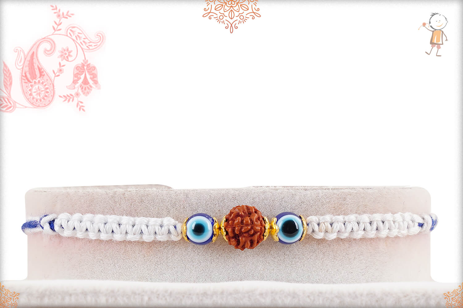 Premium Rudraksh with Evil Eye Rakhi with handcrafted Thread 1