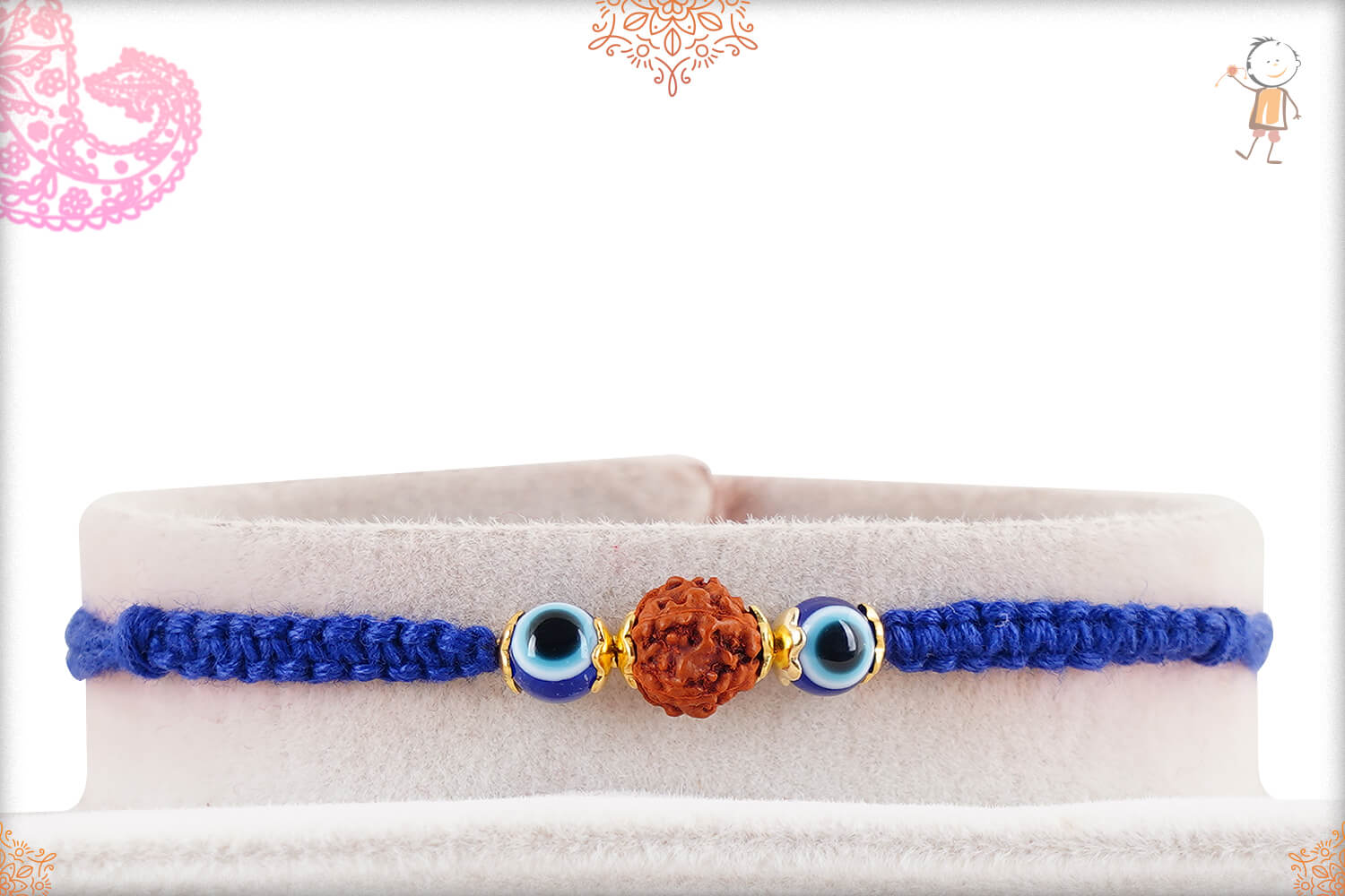 Auspicious Rudraksh with Evil Eye Rakhi with Blue Handcrafted Thread 1