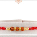 Three Rudraksh with Golden Beads Rakhi with Handcrafted Thread 2