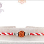 Rudraksh with Designer Silver Beads Rakhi with Red-White Thread 2