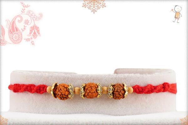 Stunning Three Rudraksh Rakhi with Handcrafted Thread