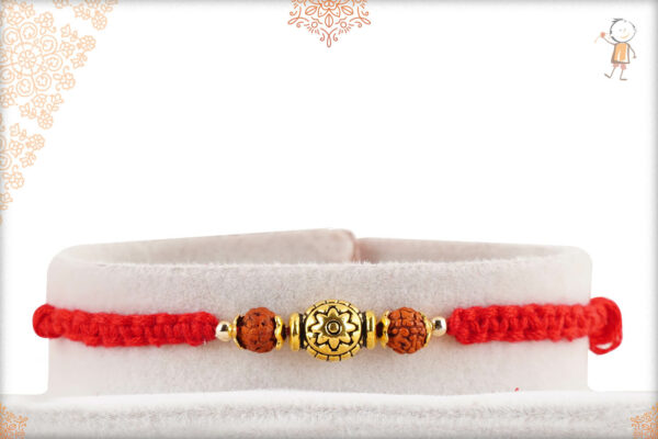 Designer Golden Beads with Rudraksh Rakhi