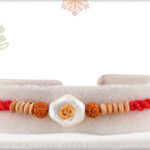Designer White Bead with OM and Sandalwood Beads Rakhi 2