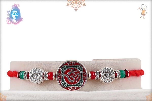 Beautiful Meenakari OM with Silver Beads Rakhi