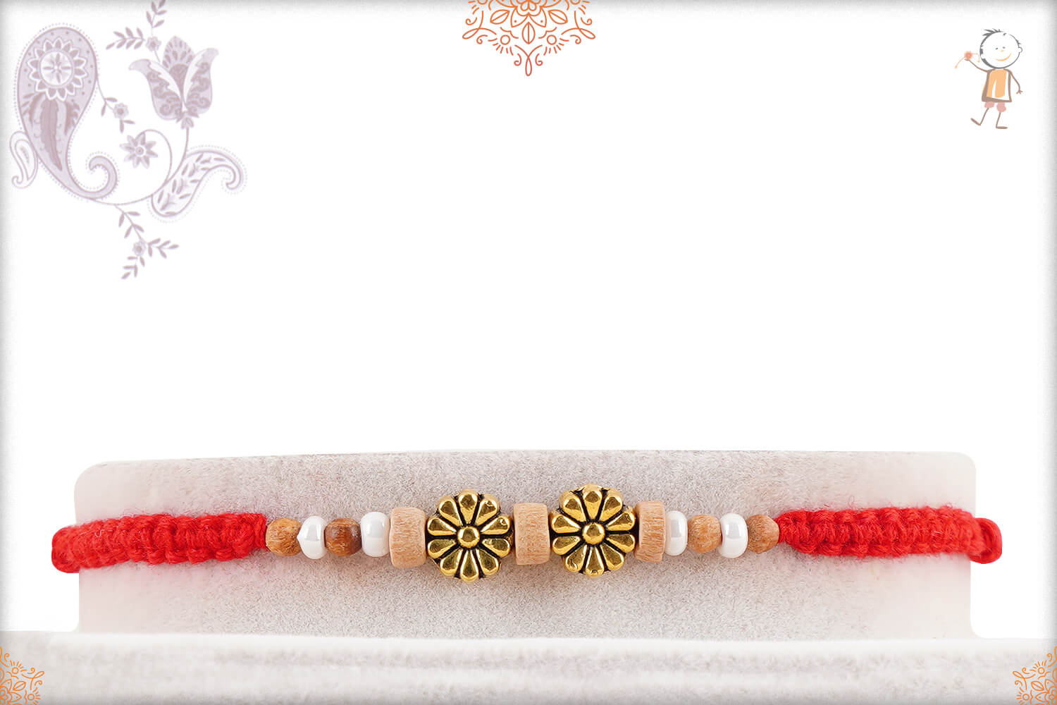 Aromatic Delicate Sandalwood Beads with Designer Golden Beads Rakhi 1