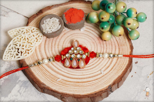 Blue-Pink Beads Traditional Rakhi