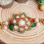 Mirror Work Traditional Rakhi With Pearls 2
