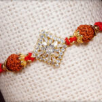Exclusive American Diamond Rakhi with Rudraksh