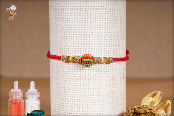 Delicate Designer Bead Golden Rakhi