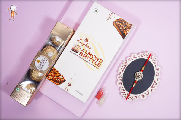 Kundan Rakhi with Ferrero Rocher and Almond Brittle
